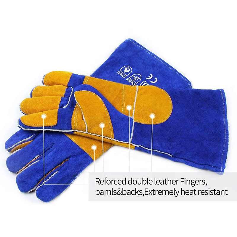 Толстые кожаные сварочные перчатки с усиленной ладонью для большого пальца, устойчивые к высоким температурам (1)