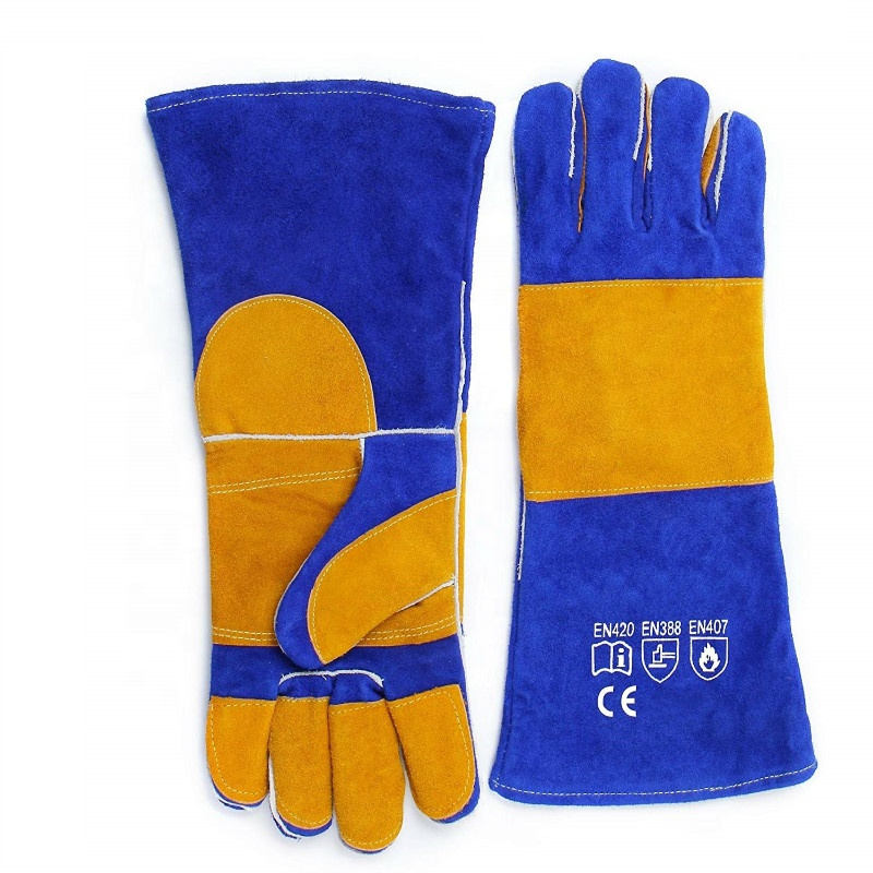 Reinforced Thumb Palm Heat Puncture Resistant Thick Leather Welding Gloves (2)